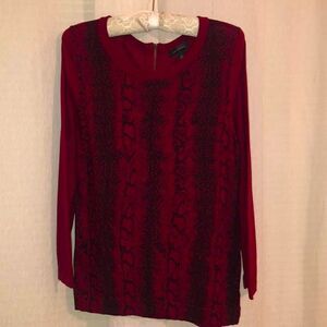 The Limited M Burgundy Black Snake Print Front Light Crewneck Sweater Back Zip